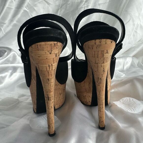 Carlo Rossetti Cork Platform Pump Open Toe Black/Tan Women’s Shoe Size 8.5 - Picture 4 of 8